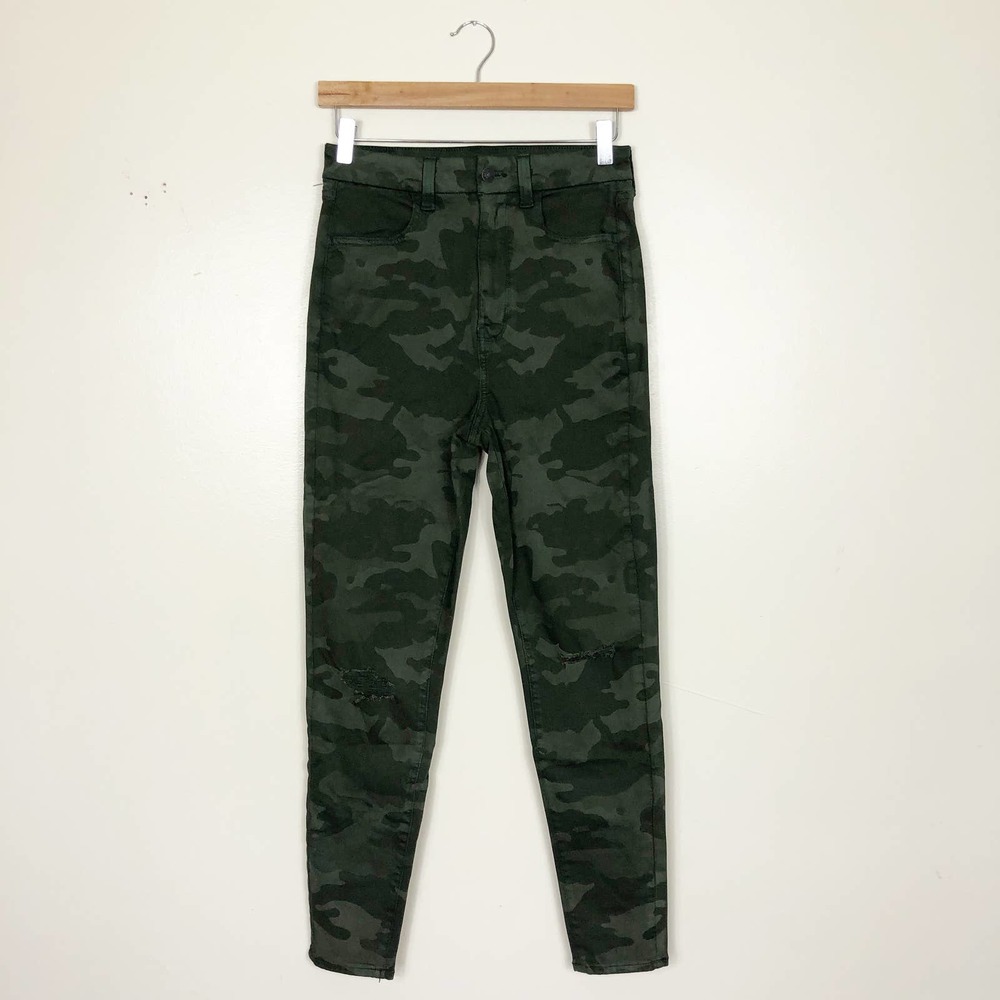 AMERICAN EAGLE Women's Size 8 Camo Distressed Curvy Super Hi-Rise Jegging Jeans